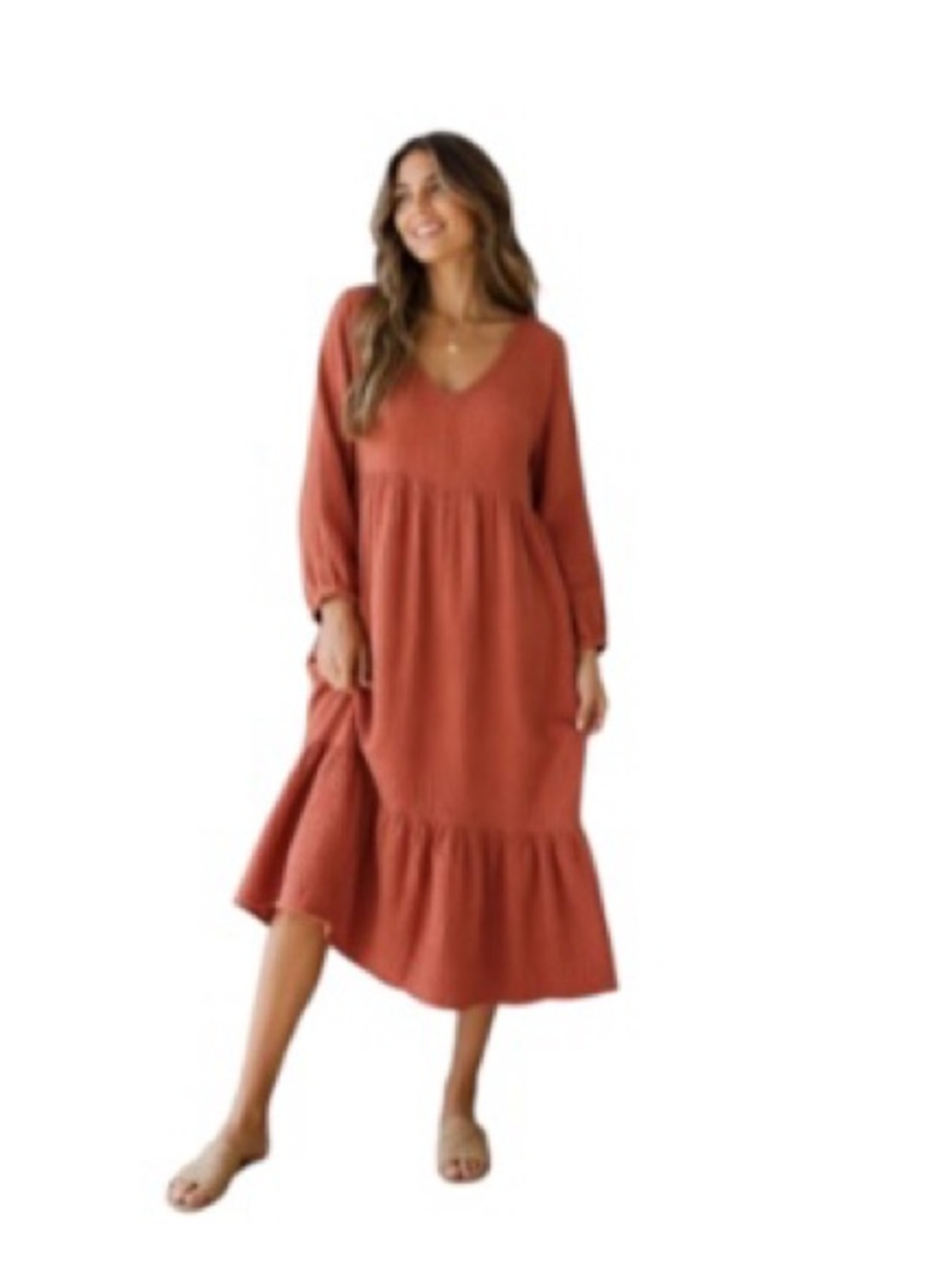 7 FOR ALL MANKIND Terracotta Tier Gauze Cotton Boho Maxi Dress Medium